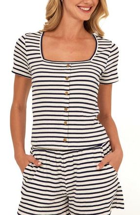 Threads 4 Thought Jamila Stripe Smocked Square Neck Top in Ecru/Stargazer at Nordstrom, Size Xx-Large