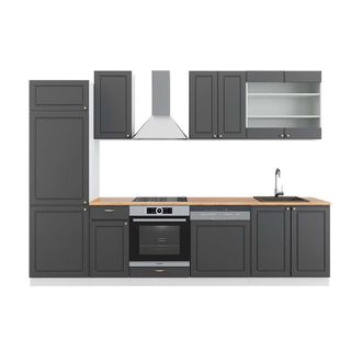 Vicco Mueble De Cocina Fame-line, Antracita-oro/blanco, 300 Cm, Et Roble