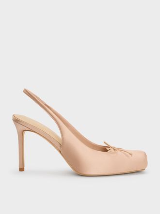 Charles & Keith Satin Ruched Stiletto Slingback Pumps
