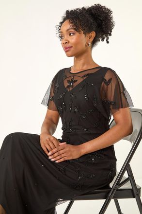 Roman Embroidered Mesh Layered Dress