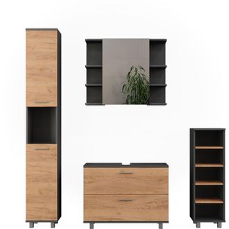 Vicco Conjunto De Muebles De Ba&ntilde;o Ilias, Oro Power Roble/antracita, 4 Partes