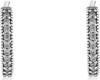 Pandora Hoop Silver Earrings With Clear Cubic Zirconia, 15 Mm