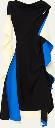 Loewe Asymmetric Colorblock Draped High-Low Dress