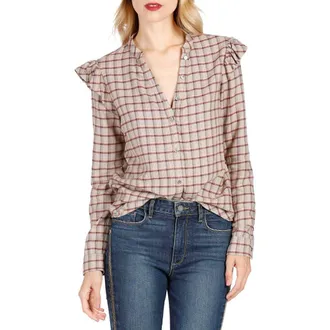Paige Jenelle Ruffle Plaid Shirt in Champagne Multi at Nordstrom, Size X-Small