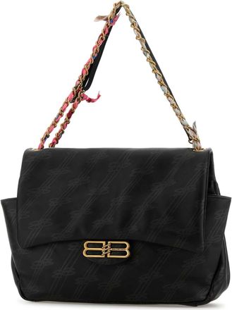 Balenciaga Womens Chain Shoulder Bag Black Calf