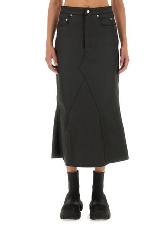 Rick Owens Black Solid Midi Skirt