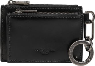 Dolce & Gabbana Black Leather Zipped Card Holder Coin Purse Keyring Mens Wallet
