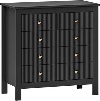 HOMCOM Homcom - Fluted Bedroom Chest of Drawers w/ 5 Drawers Gold Tone Handles Black