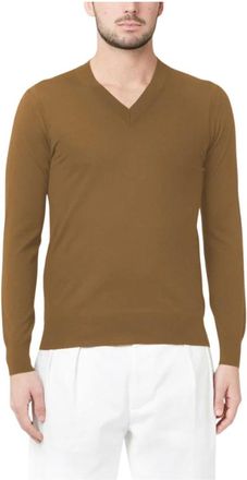 Paolo Pecora Pullover Terra - Heren - V-hals truien - Bruin - S - Truien & Vesten