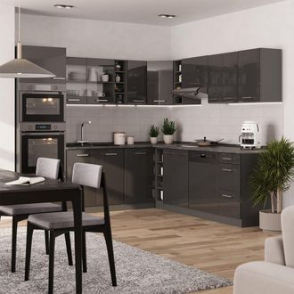 Vicco Cucina Angolare Completa R-line, Antracite Lucido/antracite, 237 X 60 Cm Senza Piano Di Lavoro