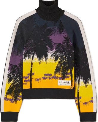 Palm Angels Palm Sunset-print roll-neck jumper - women - Virgin Wool/Polyamide/Elastane - L - Black