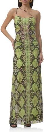 AFRM Lana One-Shoulder Maxi Dress in Lime Snake at Nordstrom Rack, Size X-Small