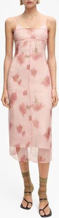Mango Floral Print Chiffon Overlay Midi Dress in Pastel Pink at Nordstrom Rack, Size 4