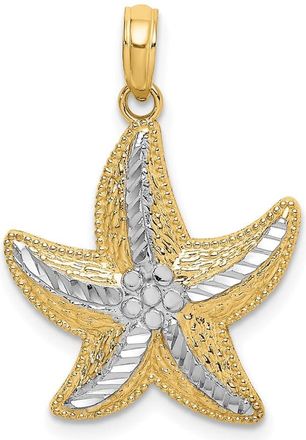 Diamond2Deal 14k Yellow Gold and White Rhodium Diamond-cut Small Starfish Charm Pendant