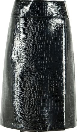 Sportmax Longuette Skirt With Black Crocodile Print In Patent Leather