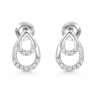 Pompeii3 1/10ct Diamond Pear Shape Dangle Petite Earrings 14k White Gold
