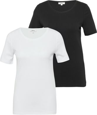 s.Oliver T-Shirt S.OLIVER, Damen, Gr. 36, wei&szlig;, schwarz, Jersey, Obermaterial: 100% Baumwolle, unifarben, slim fit h&uuml;ftbedeckend, Rundhals, Shirts T-Shirt, aus