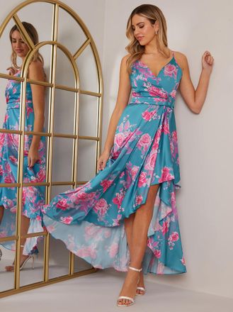 Chi Chi London Chi Chi London Womens Petite Cami Floral Wrap Dip Hem Midi Dress in Green - Size 4 UK