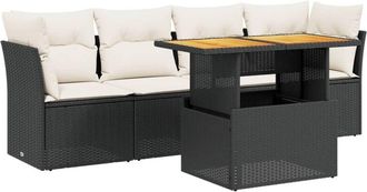 vidaXL Set De Muebles De Jard&iacute;n 5 Pzas Y Cojines Rat&aacute;n Sint&eacute;tico Negro Vidaxl