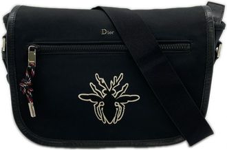 Dior Black White Canvas Leather Shoulder Bag (Pre-Owned)