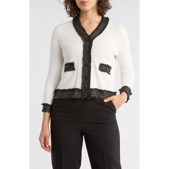 Adrianna Papell Frayed Knit Cardigan in Ivory/Black/Gold at Nordstrom Rack, Size X-Large