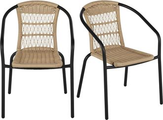 Maisons du monde Sillas de jard&iacute;n de acero negro y resina trenzada reciclada (x2)