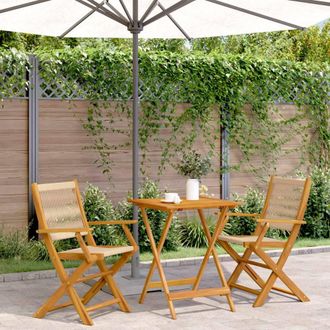 Berkfield Home 3 Piece Bistro Set Beige Polypropylene & Solid Wood