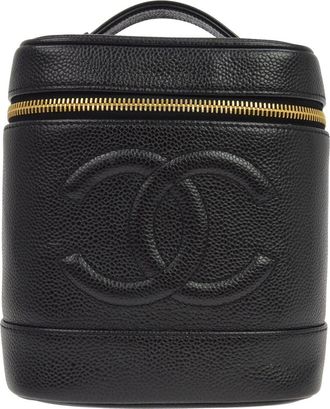 Chanel Vintage Timeless Cosmetic Case Caviar Black Leather Handbag (Pre-Owned)