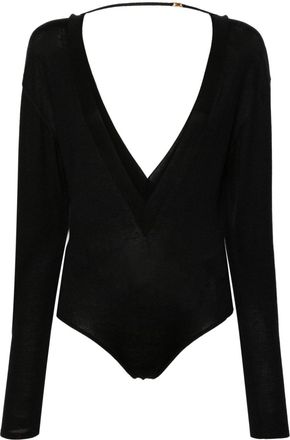 Saint Laurent V-neck fine-knit bodysuit - women - Cashmere/Wool/Silk - S - Black