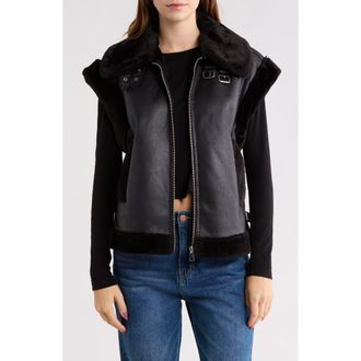 Vigoss Faux Fur Trim Faux Leather Moto Vest in Black at Nordstrom Rack, Size X-Large