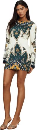 Veronica Beard Long Sleeve Cromwell Mini Dress In Ecru Multi