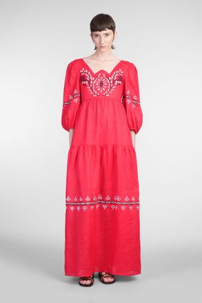 Holy Caftan Abito lungo Adelasia in lino rosso