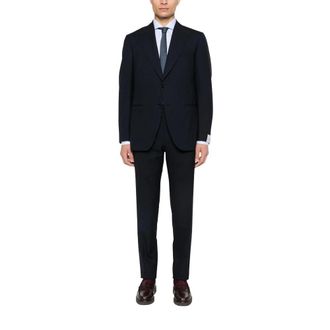 Caruso Kostuums, Heren, Blauw, M, Leer, Single-breasted Pak