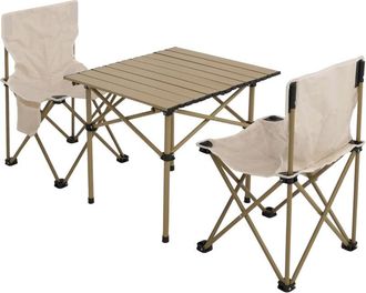 Hhg nunca usado] Set de camping 428, mesa 2x silla plegable silla de pescador plegable, metal, blanco