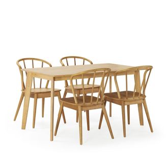 HOMN Juego de mesa 140x80 cm y 4 sillas de comedor color roble