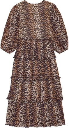 Ganni Womens Leopard Print Midi Dress - Tan Recycled Material - Size EU 36 (Womens)