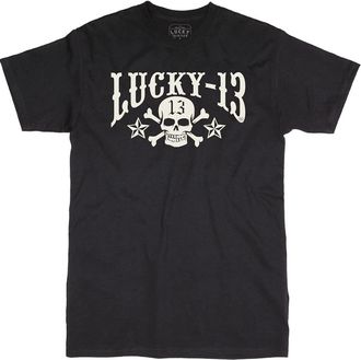 Lucky 13 T-Shirt Skulls Stars Tee Solid Black - Black - L