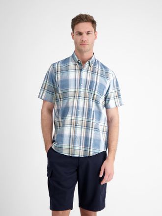 Lerros Kurzarmhemd LERROS LERROS Karohemd in sommerlicher Strukturqualit&auml;t, Herren, Gr. L, Normalgr&ouml;ssen, blau (cobalt blau), 100% Baumwolle, Hemden Kurzarmh