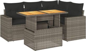 vidaXL Juego De Sof&aacute;s Jard&iacute;n Con Cojines 5 Pzas Rat&aacute;n Sint&eacute;tico Gris Vidaxl