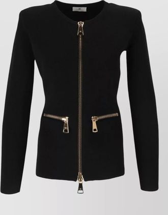 Elisabetta Franchi slim-fit zip-up crewneck cardigan