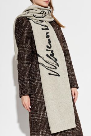 Maison Margiela Wool Scarf With Logo, Unisex, Grey