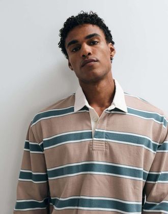 Abercrombie & Fitch polo rugby a maniche lunghe a righe bianche e marroni-Marrone