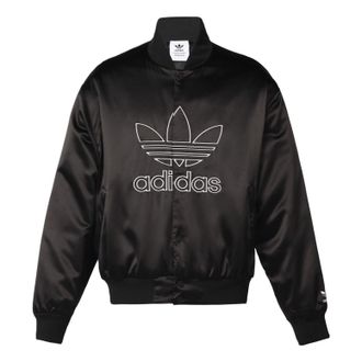 adidas Mens adidas originals Large Logo Embroidered Satin Sports Jacket Autumn Black H09165