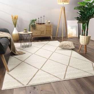 Paco Home Paco Home - Alfombra Salon De Habitacion Pelo Corto Motivo Boho Chic Motivo Nordica Flecos 240x340 Cm, Beige 2