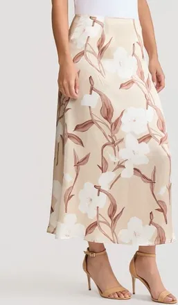 Misook Flared Floral Print Silk Maxi Skirt in Biscotti/charmeuse at Nordstrom, Size Xx-Large