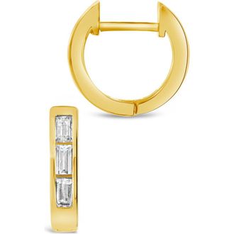 Sterling Forever 14K Yellow Gold Plated Sterling Silver Baguette CZ Huggie Hoop Earrings at Nordstrom Rack
