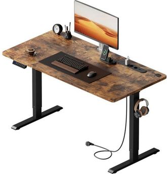 OEM Hlonone Escritorio Elevable El&eacute;ctrico 100 X 60 Cm, Mesa Escritorio Elevable Con Enchufes & Puertos Usb, Marr&oacute;n Vintage