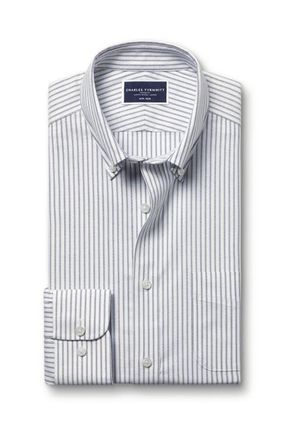 CHARLES TYRWHITT Slim Fit Button-Down Collar Non-Iron Stretch Stripe Oxford Shirt in Indigo Blue at Nordstrom, Size X-Large