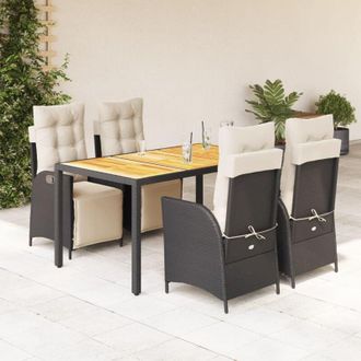 vidaXL Set De Muebles Jard&iacute;n 5 Pzas Con Cojines Rat&aacute;n Sint&eacute;tico Negro Vidaxl