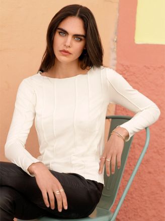 Heine Langarmshirt HEINE Shirt, Damen, Gr. 34, beige (champagner), 95% Viskose, 5% Elasthan, unifarben, Rundhals, Shirts Langarmshirt